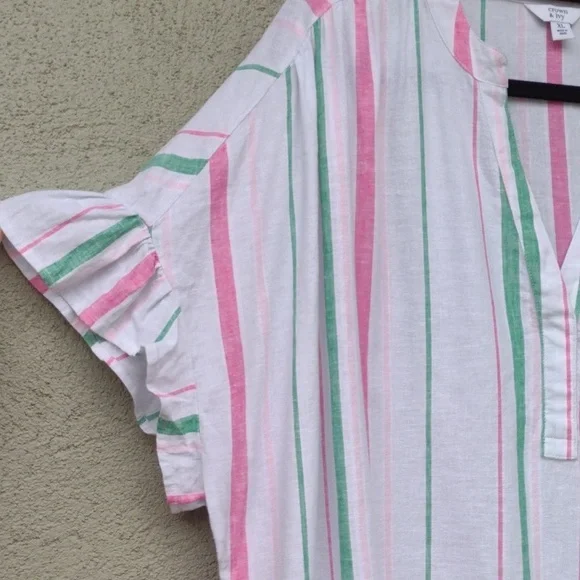 Crown & Ivy White Striped Linen Top XL - Picture 4 of 6